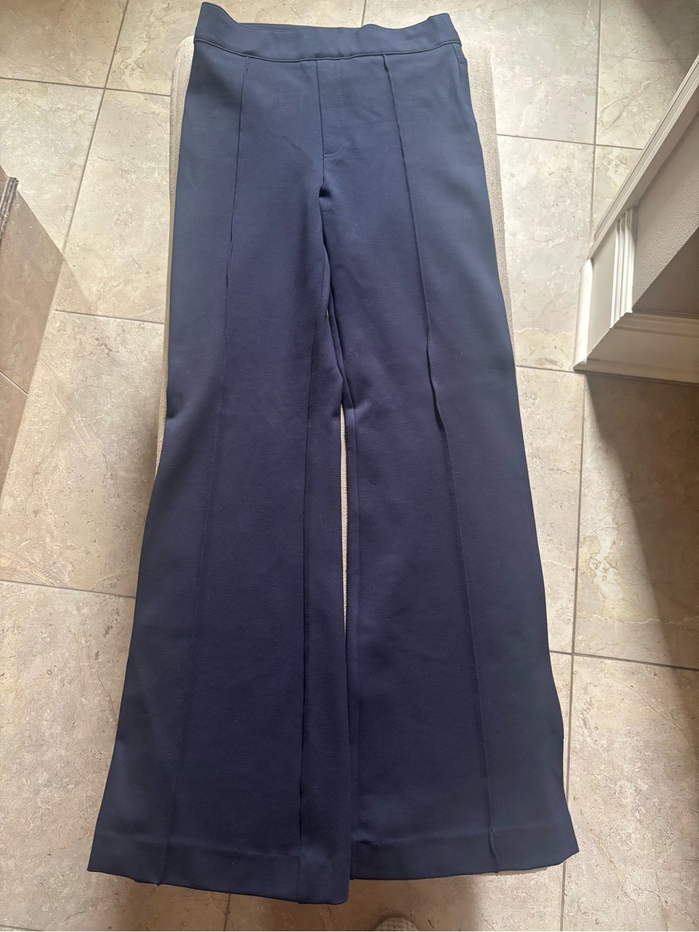 SPANX Navy Wide-Leg Trousers with Front Seams
